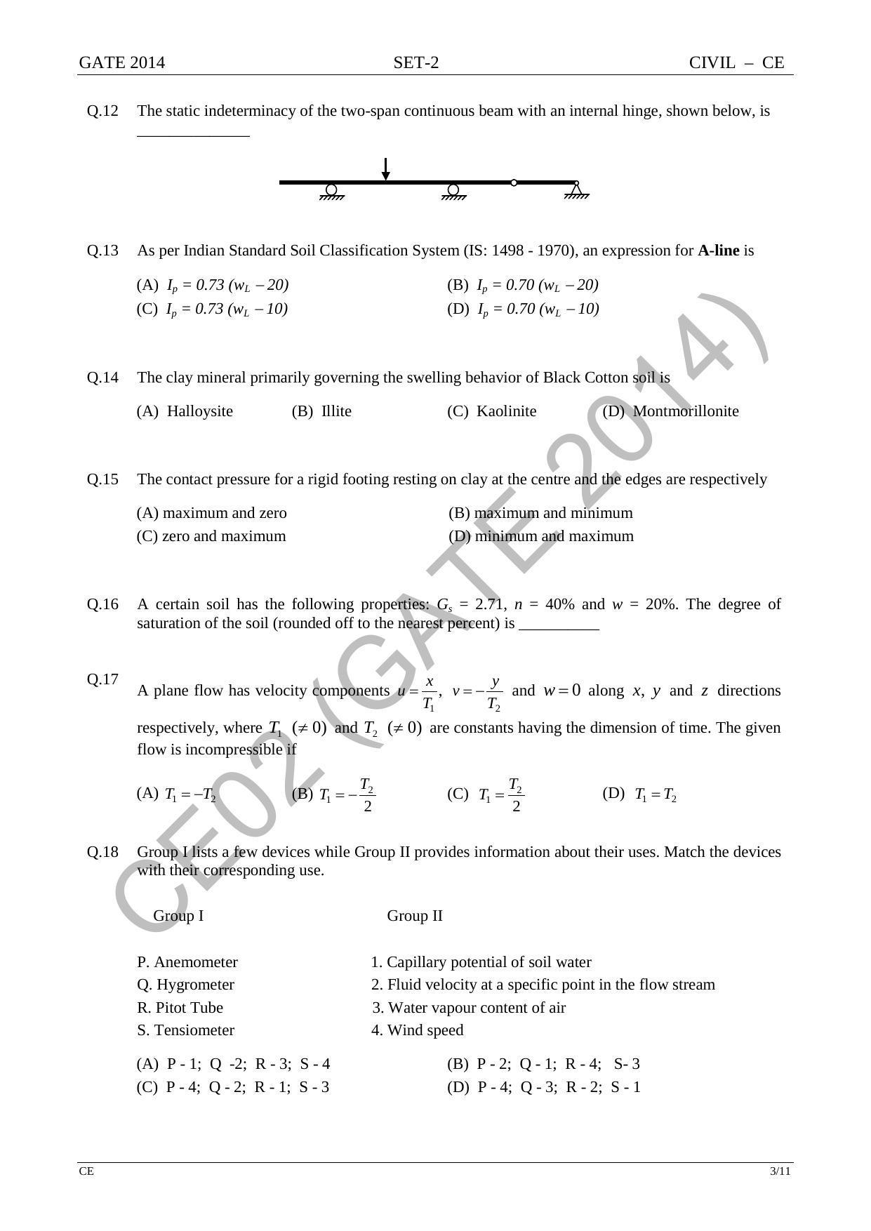 GATE 2014 Civil Engineering (CE) Question Paper with Answer Key - Page 31