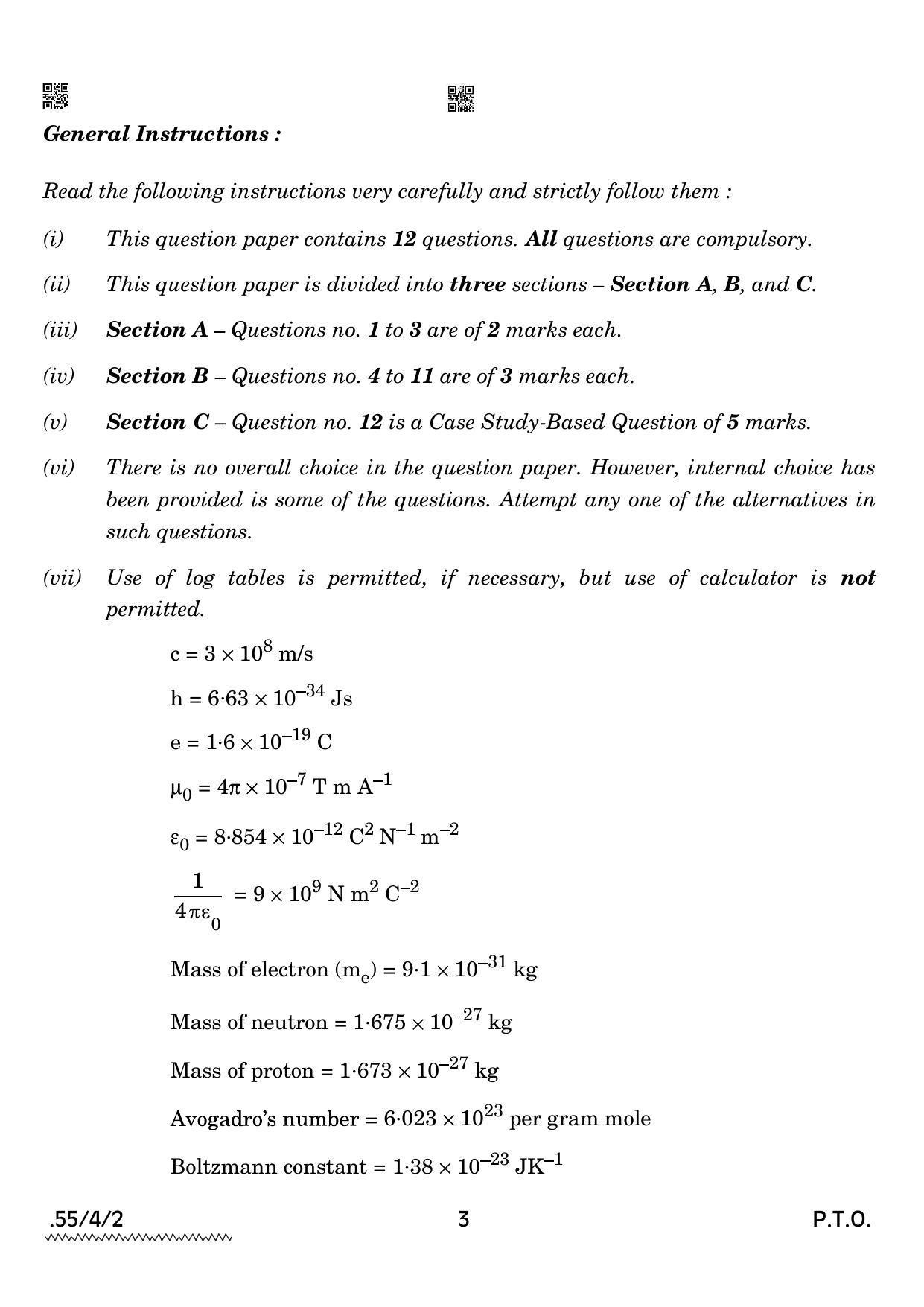 CBSE Class 12 55-4-2 Physics 2022 Question Paper - Page 3