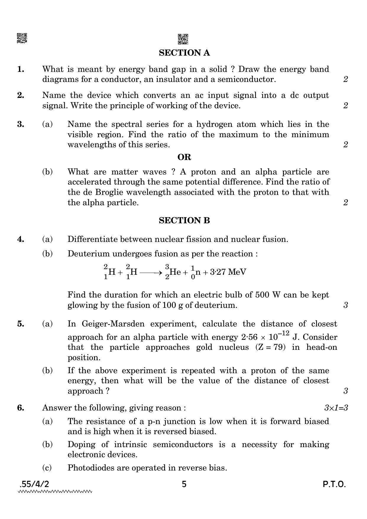 CBSE Class 12 55-4-2 Physics 2022 Question Paper - Page 5