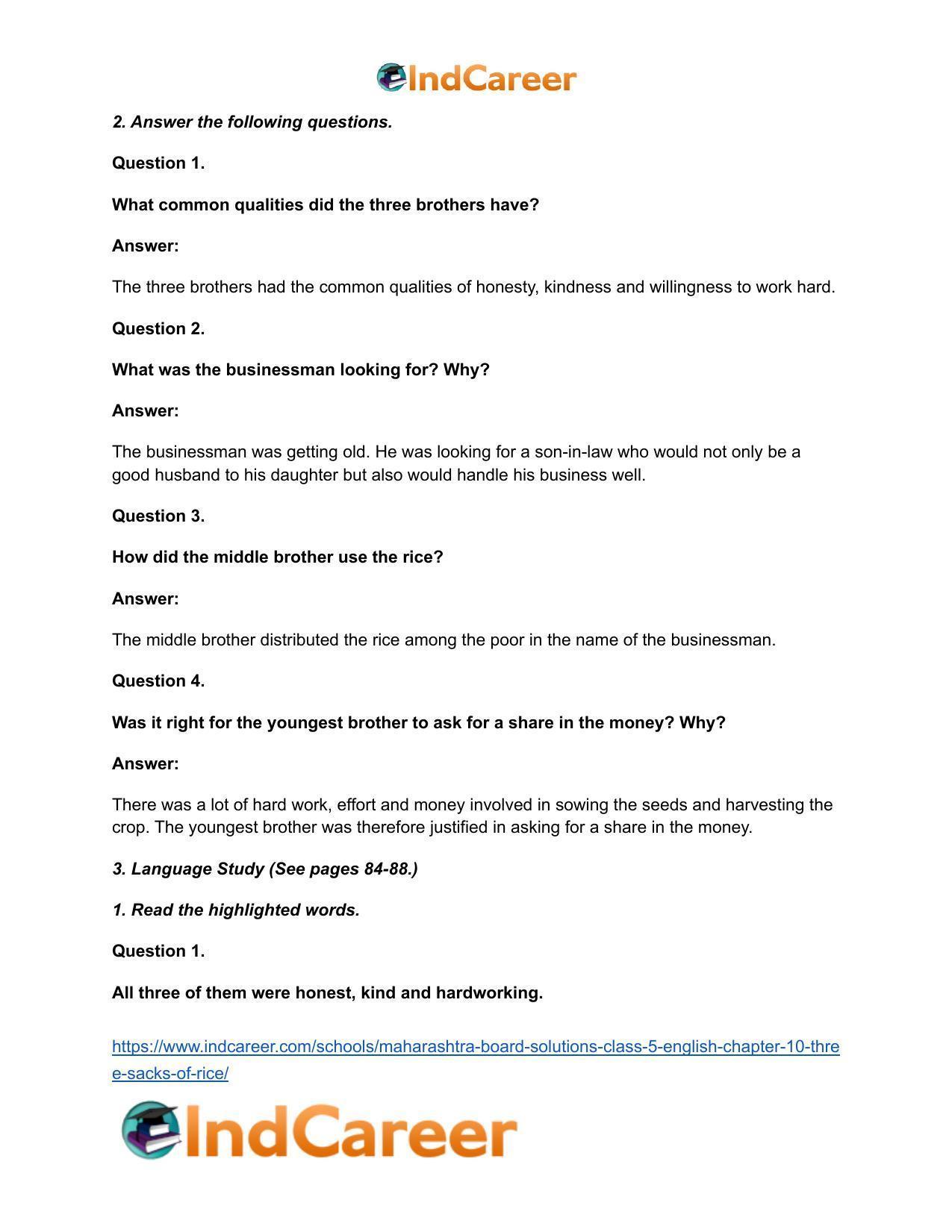 Maharashtra Board Solutions Class 5-English: Chapter 10- Three Sacks of Rice - Page 3