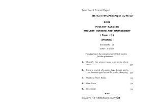 Meghalaya Board (MBOSE) Class 11 Poultry Housing and Management (practical) 2022 Question Paper