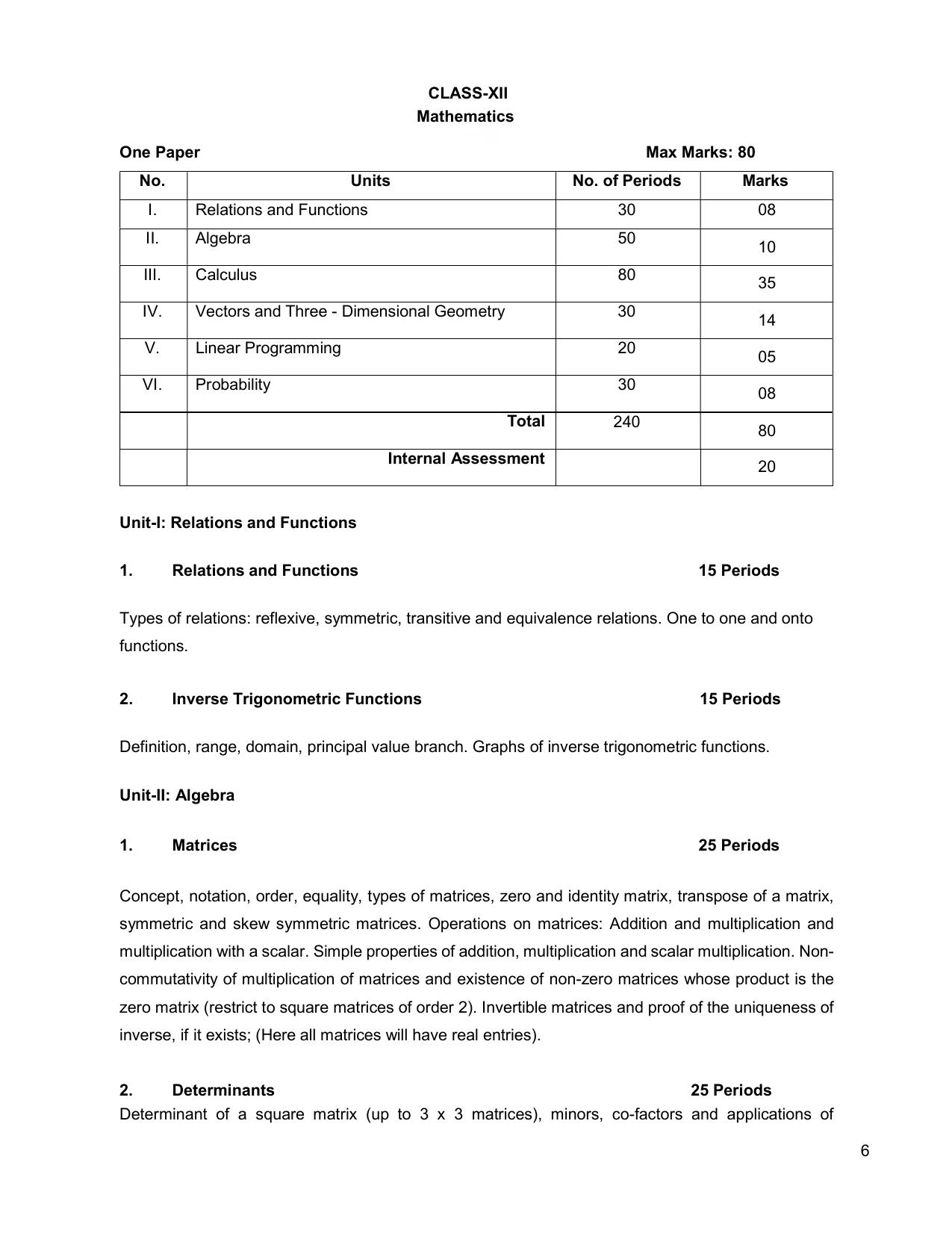 CHSE Odisha Class 12 Syllabus for Mathematics - Page 6