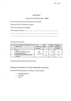 JMI Entrance Exam M05-M.A. (English) Syllabus
