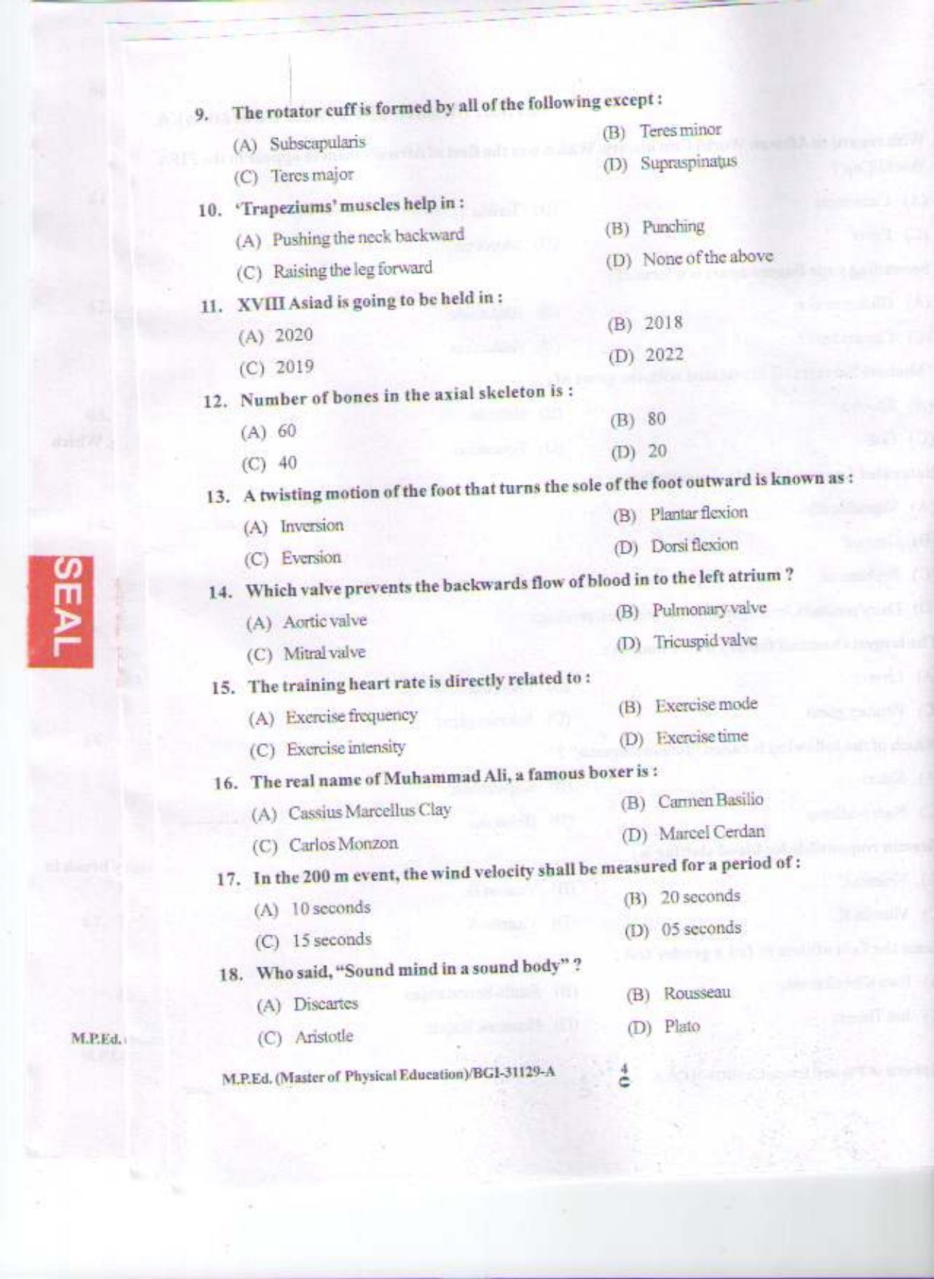 PU CET PG 2015: M.P.Ed Question Paper - Page 3