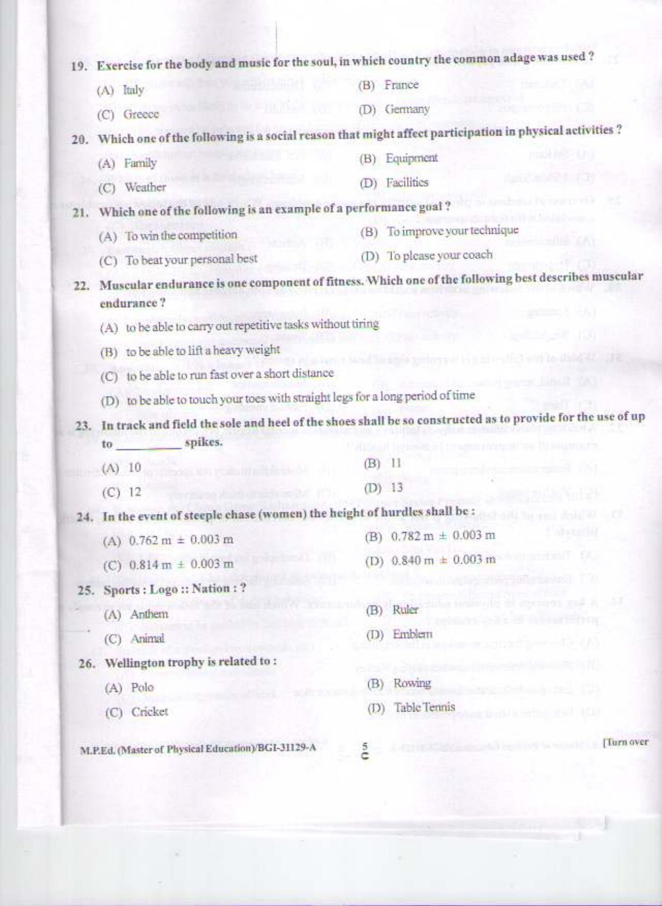 PU CET PG 2015: M.P.Ed Question Paper - Page 4