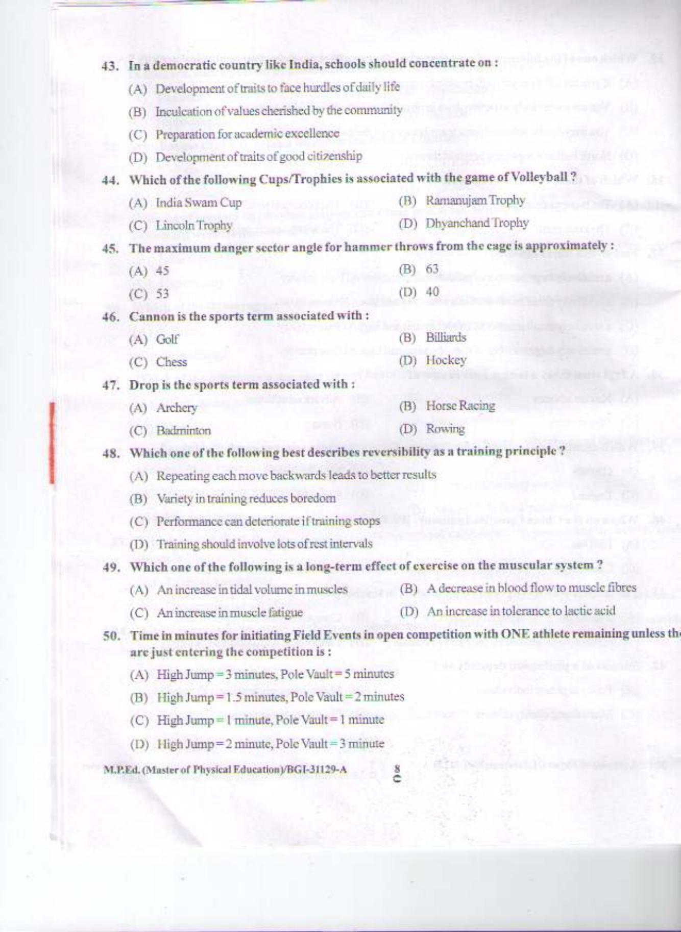 PU CET PG 2015: M.P.Ed Question Paper - Page 7