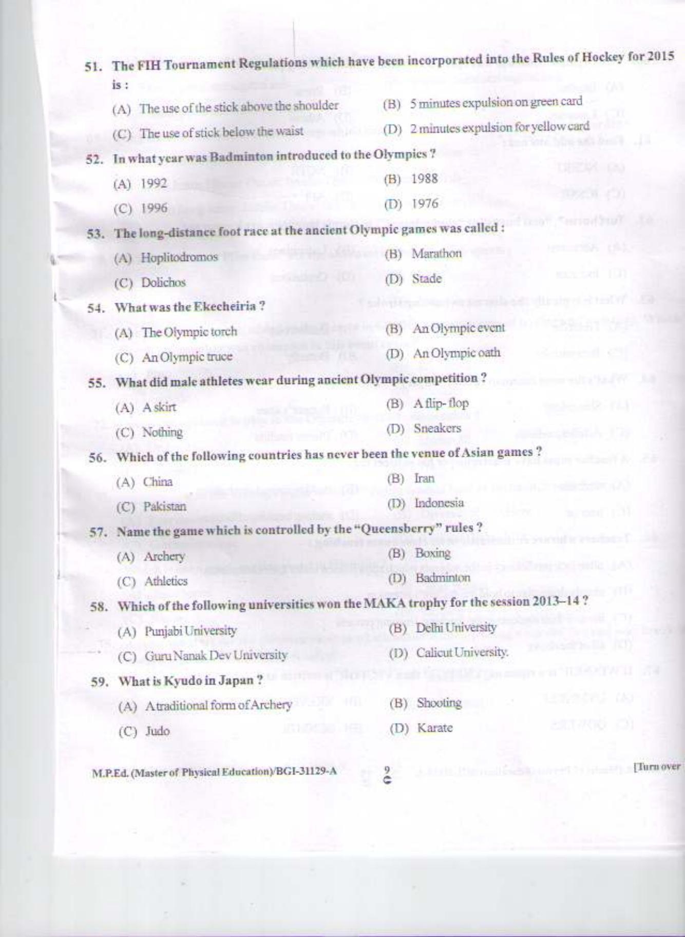 PU CET PG 2015: M.P.Ed Question Paper - Page 8