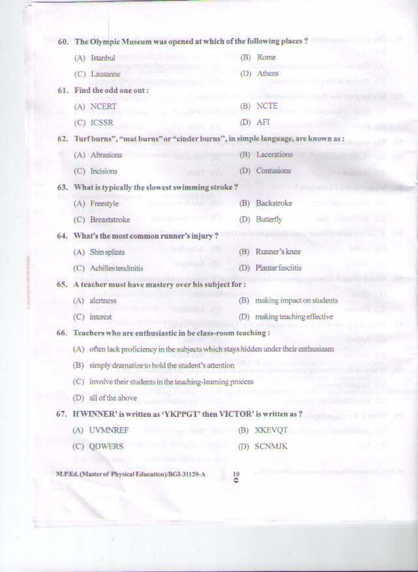 PU CET PG 2015: M.P.Ed Question Paper - Page 9