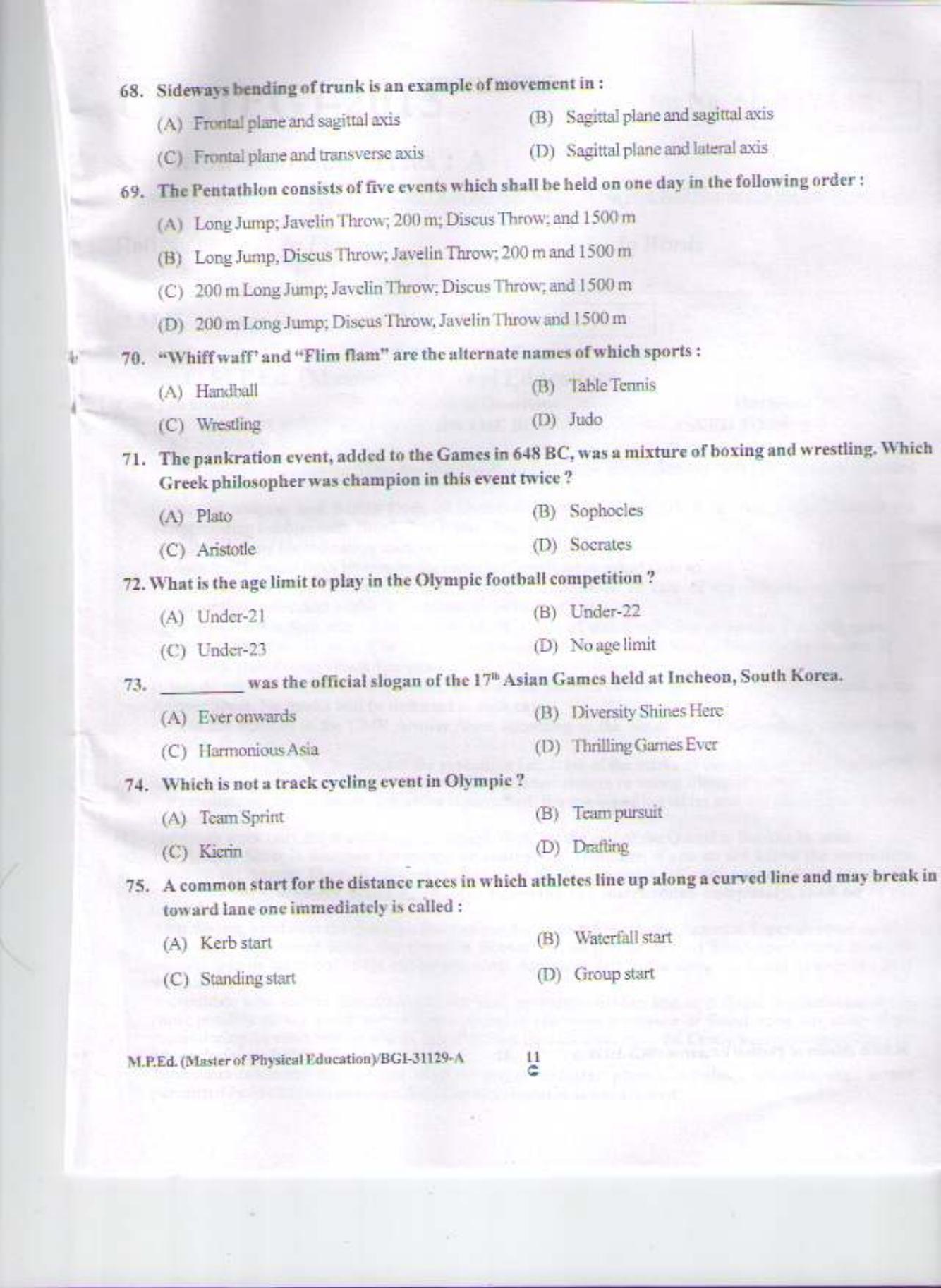 PU CET PG 2015: M.P.Ed Question Paper - Page 10