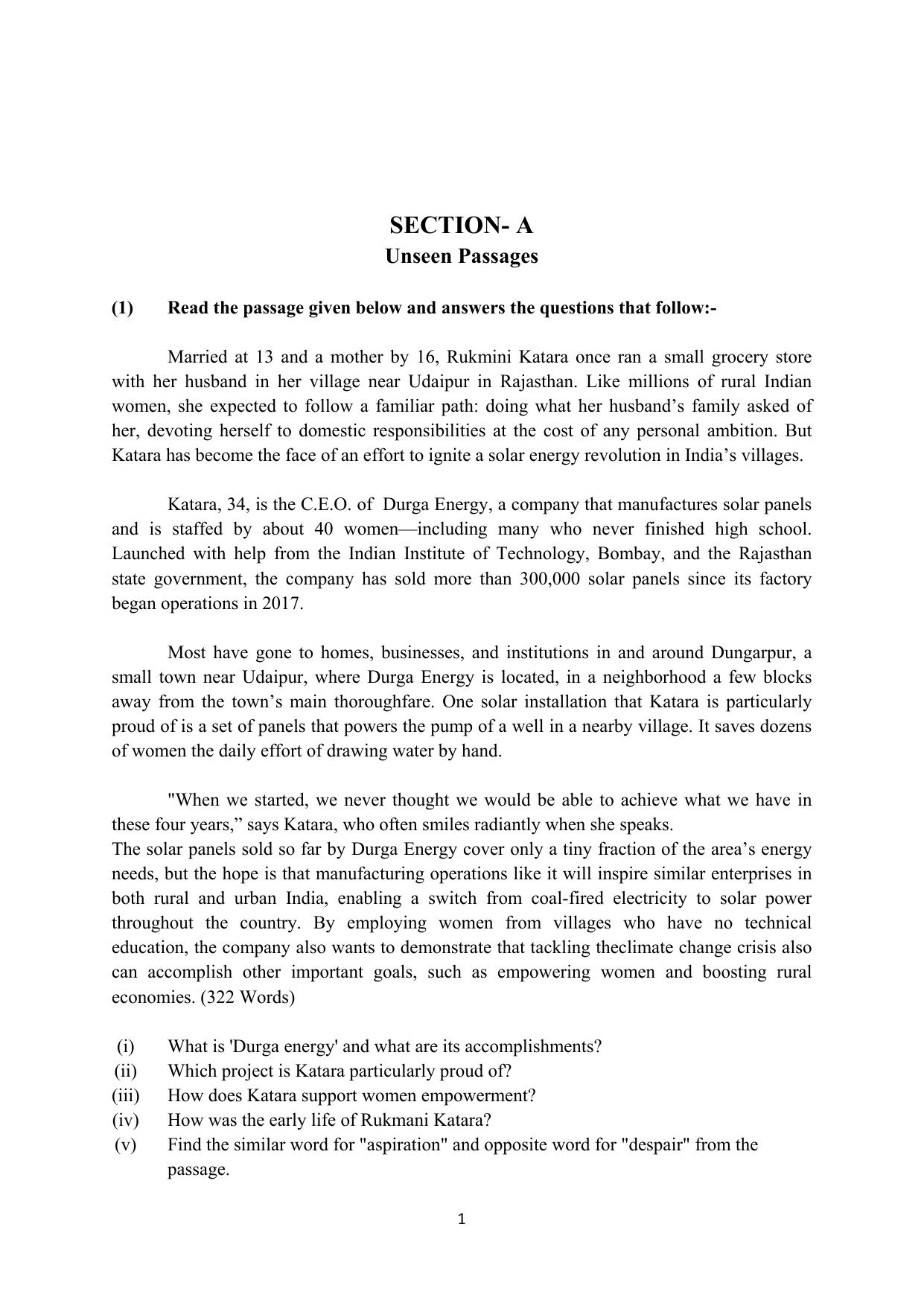 RBSE 2023 Class 12 English Question Bank - Page 17