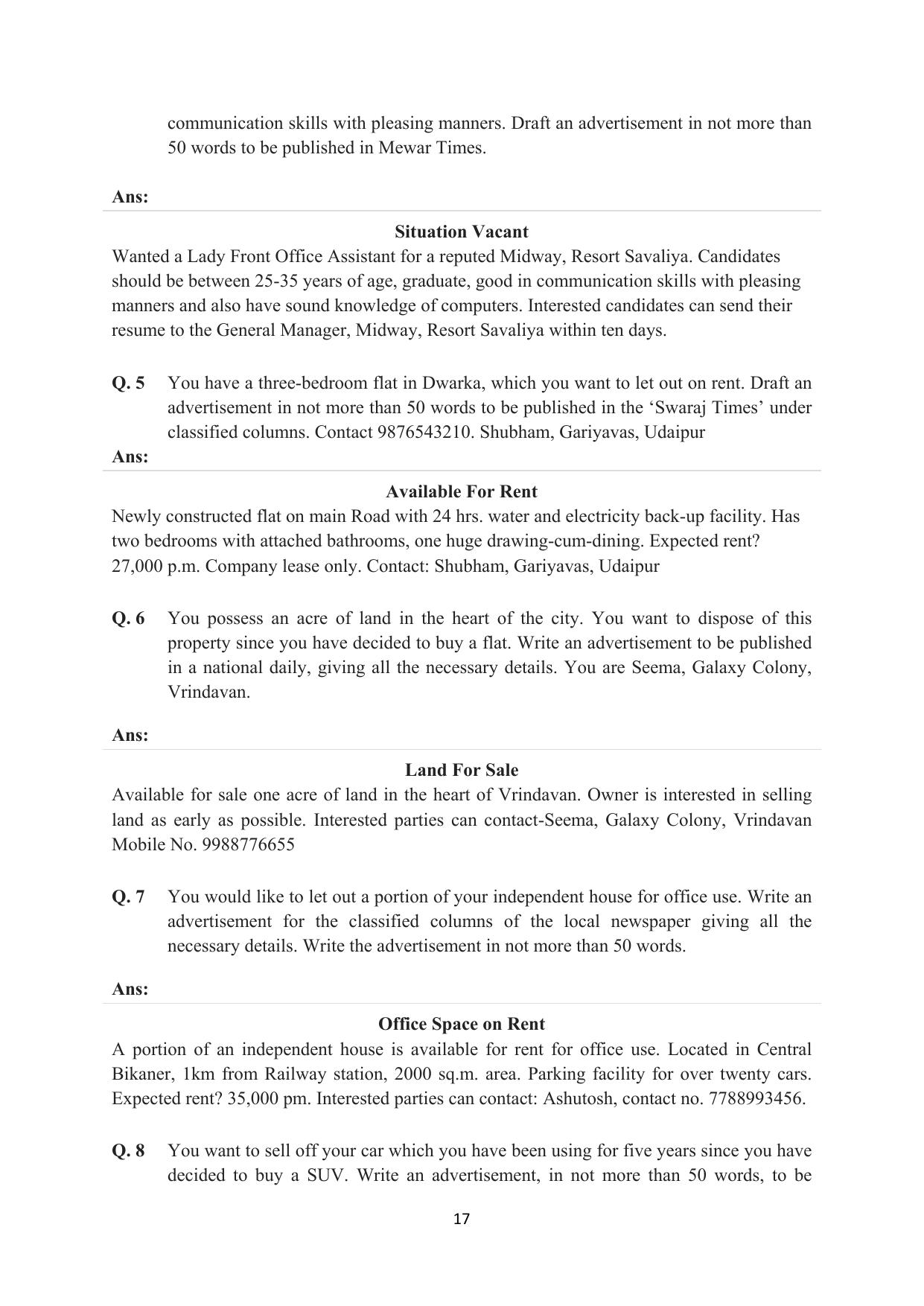 RBSE 2023 Class 12 English Question Bank - Page 33