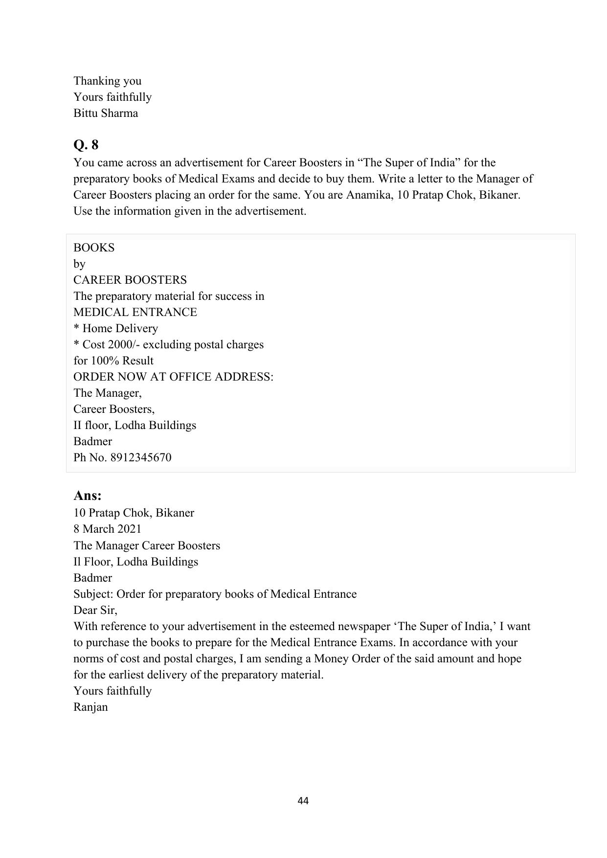 RBSE 2023 Class 12 English Question Bank - Page 60