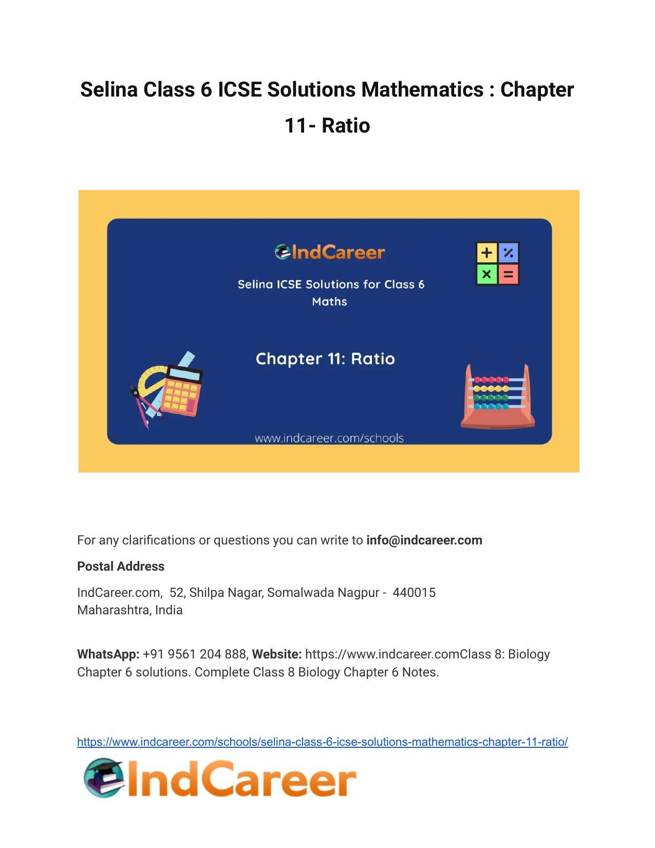 Selina Class 6 ICSE Solutions Mathematics : Chapter 11- Ratio - Page 1