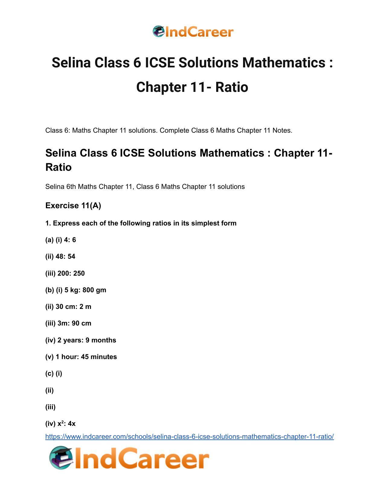 Selina Class 6 ICSE Solutions Mathematics : Chapter 11- Ratio - Page 2