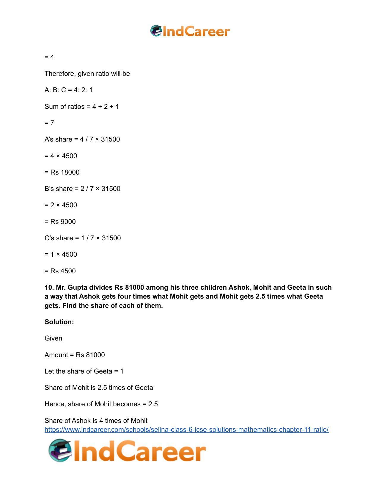 Selina Class 6 ICSE Solutions Mathematics : Chapter 11- Ratio - Page 33