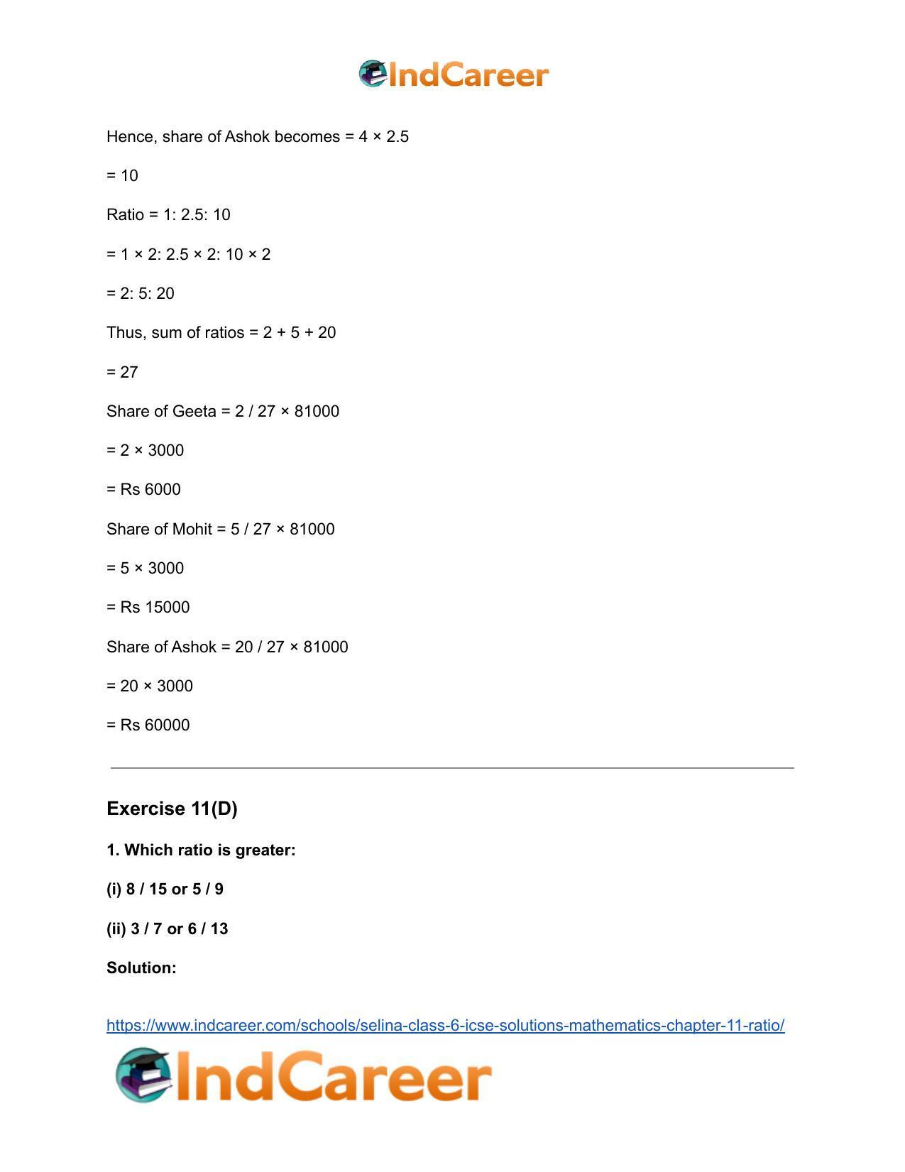 Selina Class 6 ICSE Solutions Mathematics : Chapter 11- Ratio - Page 34