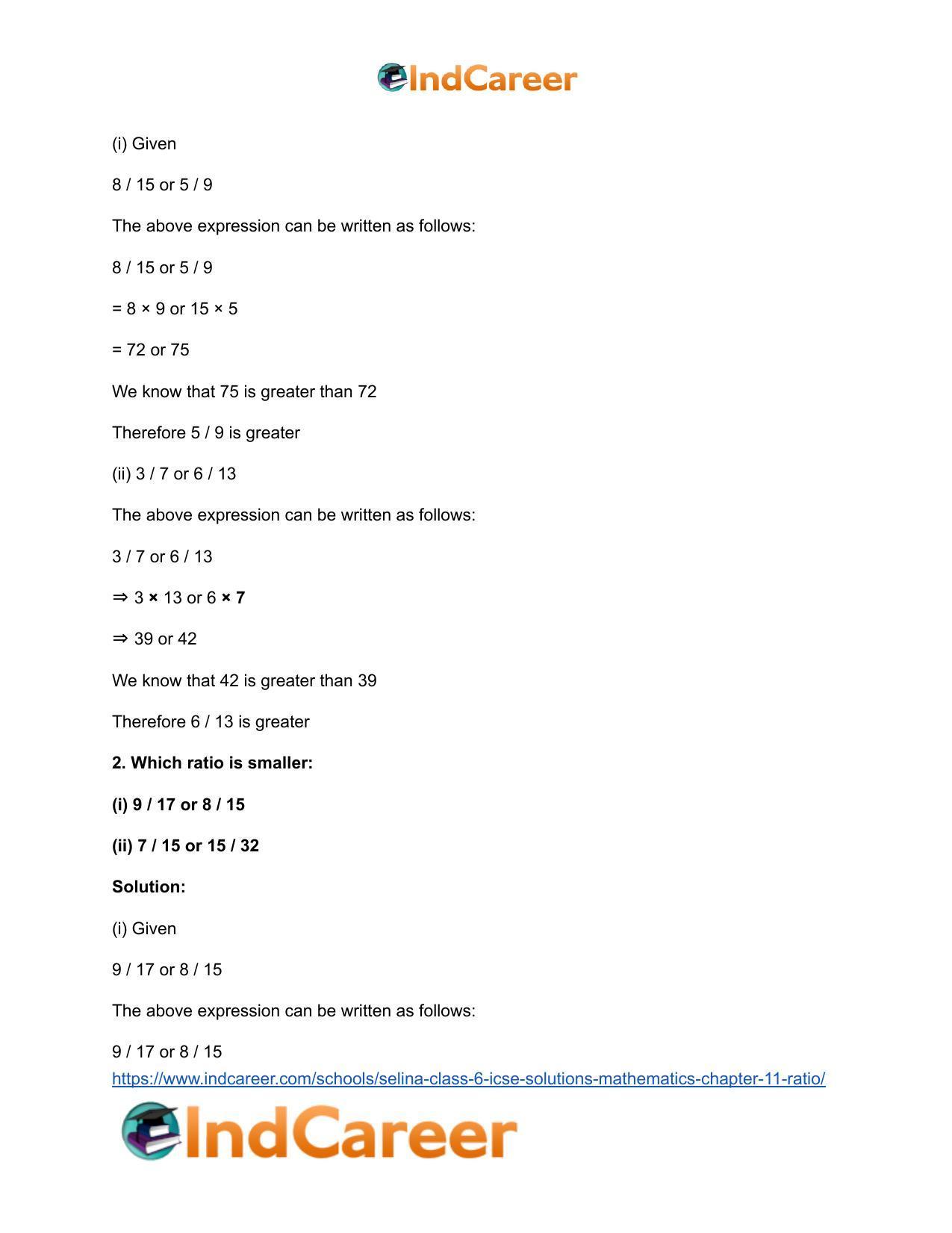 Selina Class 6 ICSE Solutions Mathematics : Chapter 11- Ratio - Page 35
