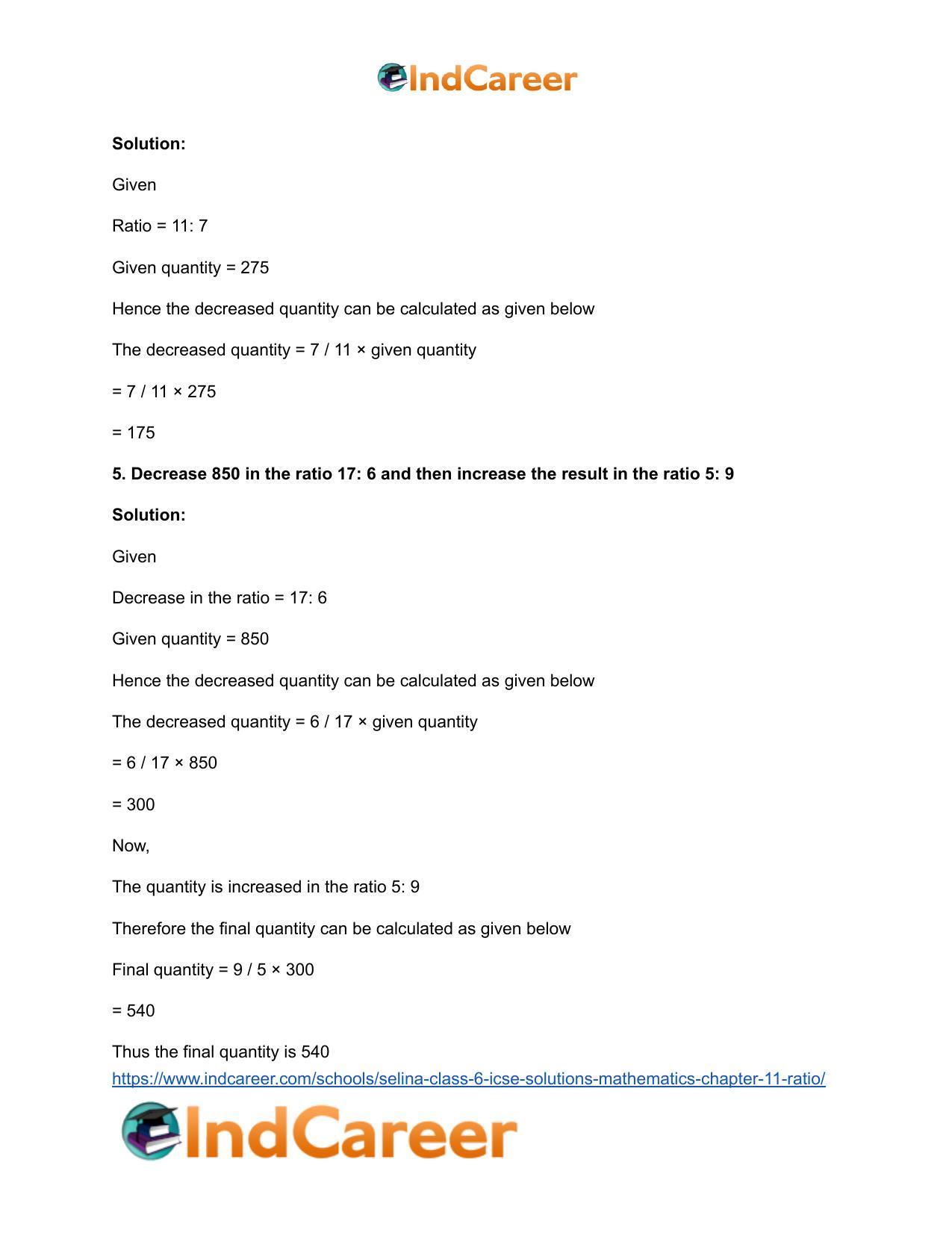 Selina Class 6 ICSE Solutions Mathematics : Chapter 11- Ratio - Page 37