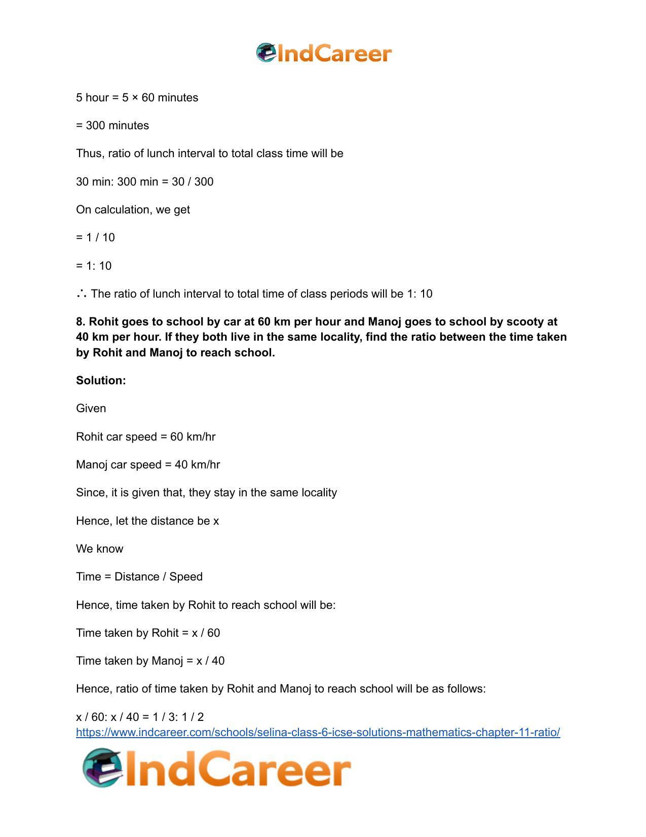 Selina Class 6 ICSE Solutions Mathematics : Chapter 11- Ratio - Page 50