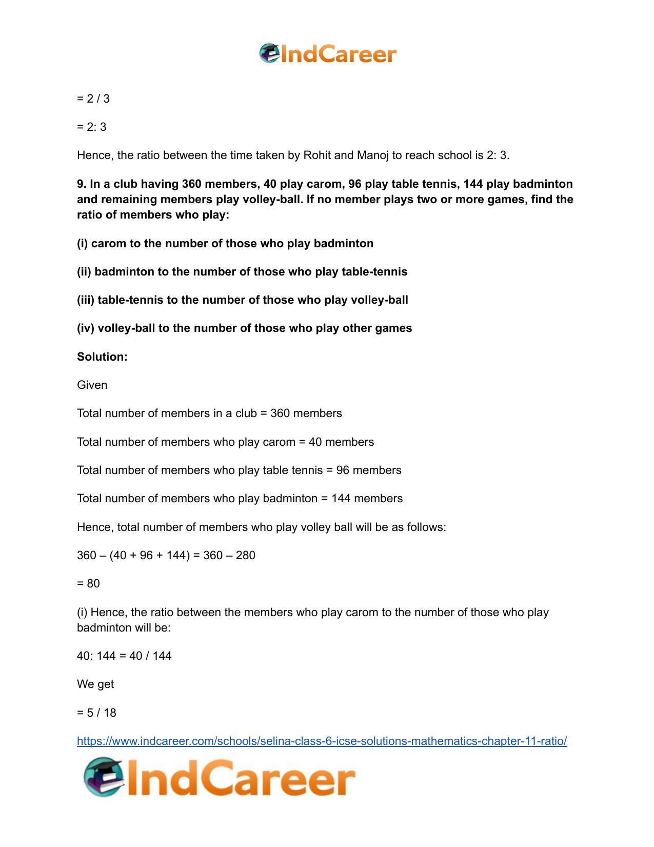 Selina Class 6 ICSE Solutions Mathematics : Chapter 11- Ratio - Page 51