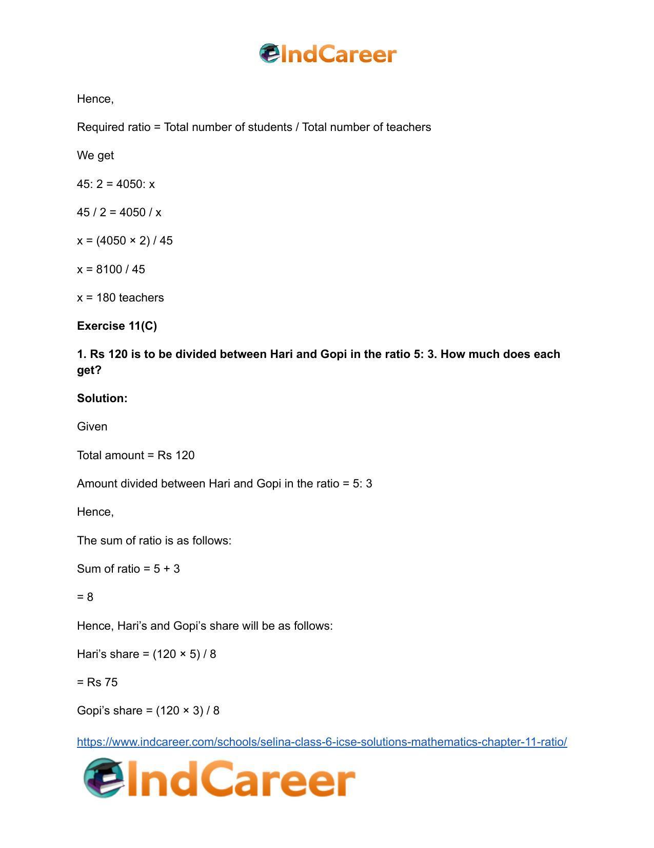 Selina Class 6 ICSE Solutions Mathematics : Chapter 11- Ratio - Page 55