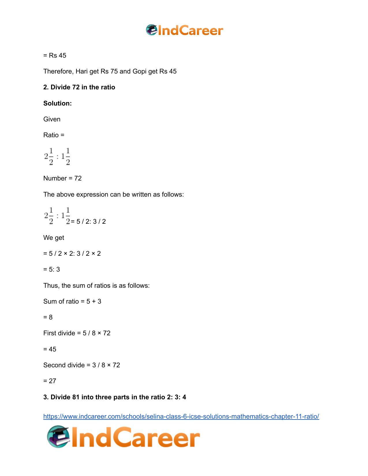 Selina Class 6 ICSE Solutions Mathematics : Chapter 11- Ratio - Page 56