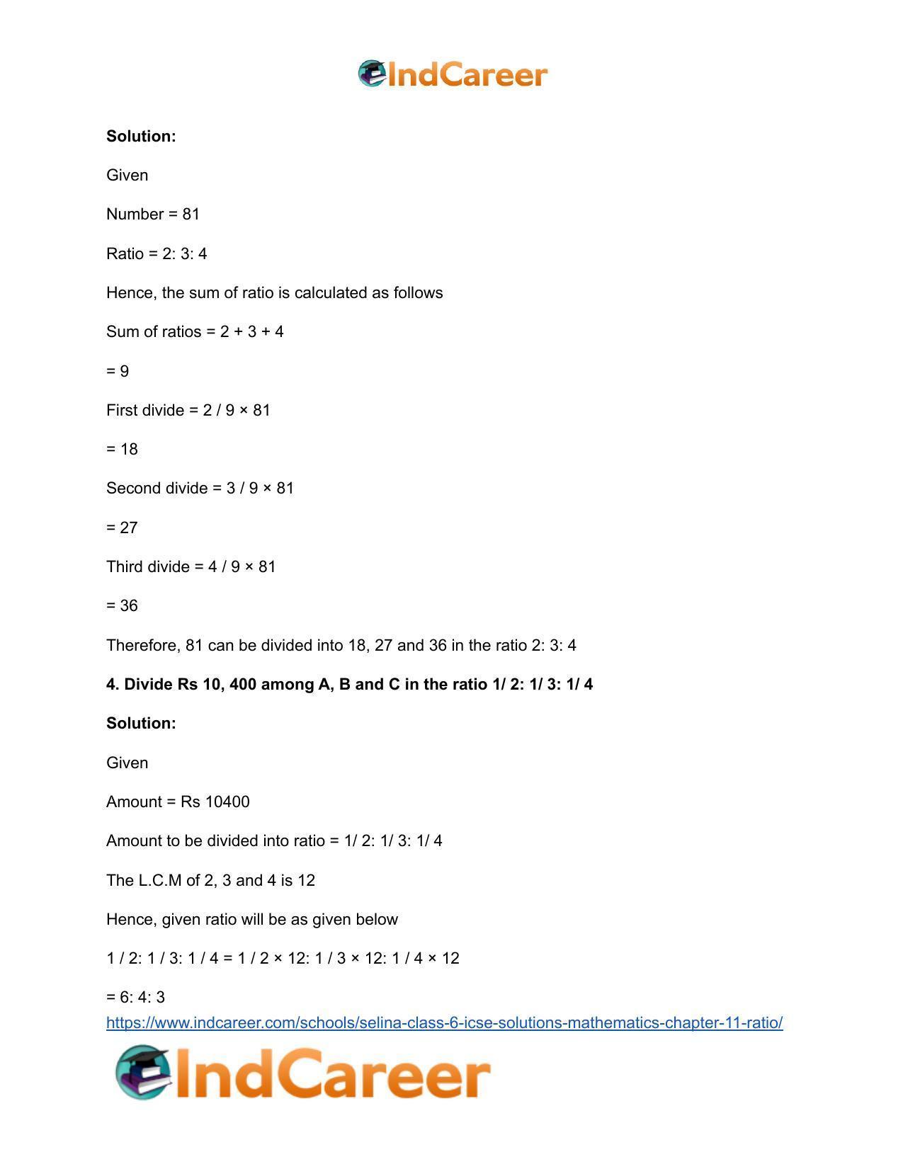 Selina Class 6 ICSE Solutions Mathematics : Chapter 11- Ratio - Page 57