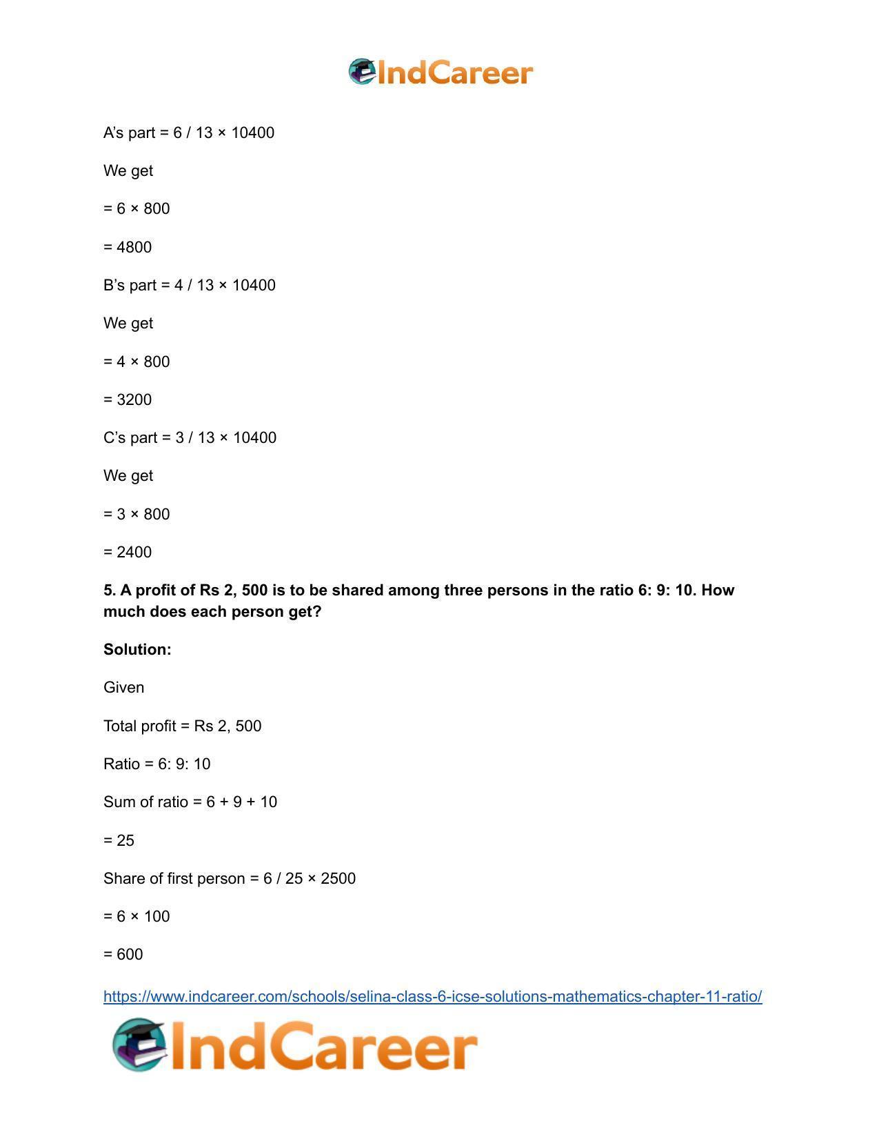 Selina Class 6 ICSE Solutions Mathematics : Chapter 11- Ratio - Page 58