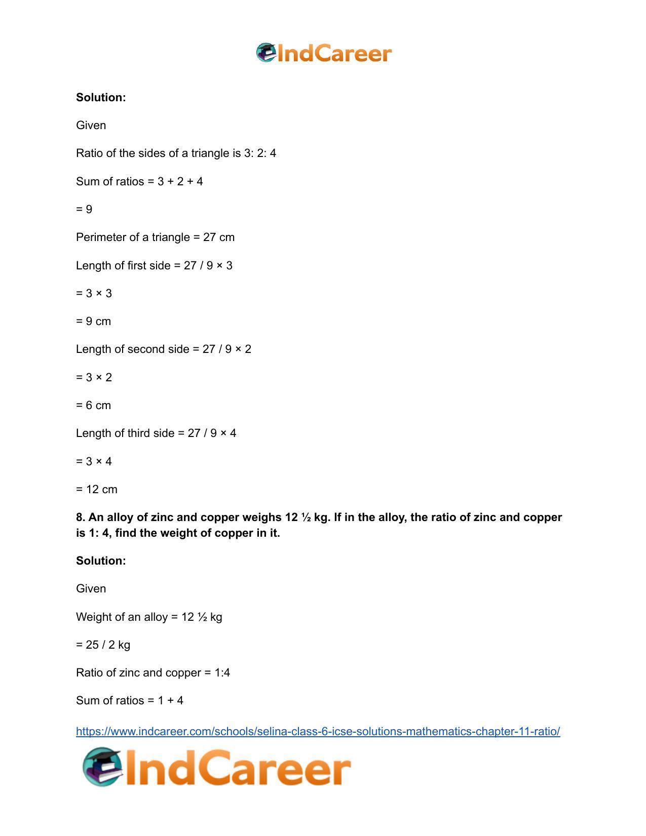 Selina Class 6 ICSE Solutions Mathematics : Chapter 11- Ratio - Page 60