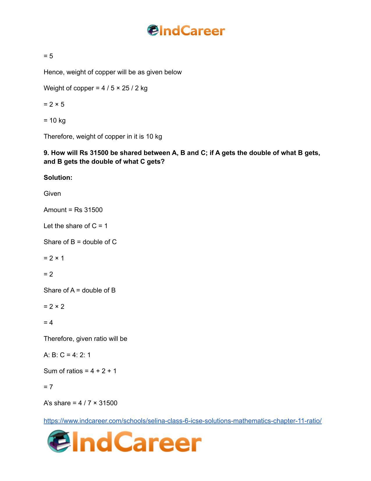 Selina Class 6 ICSE Solutions Mathematics : Chapter 11- Ratio - Page 61