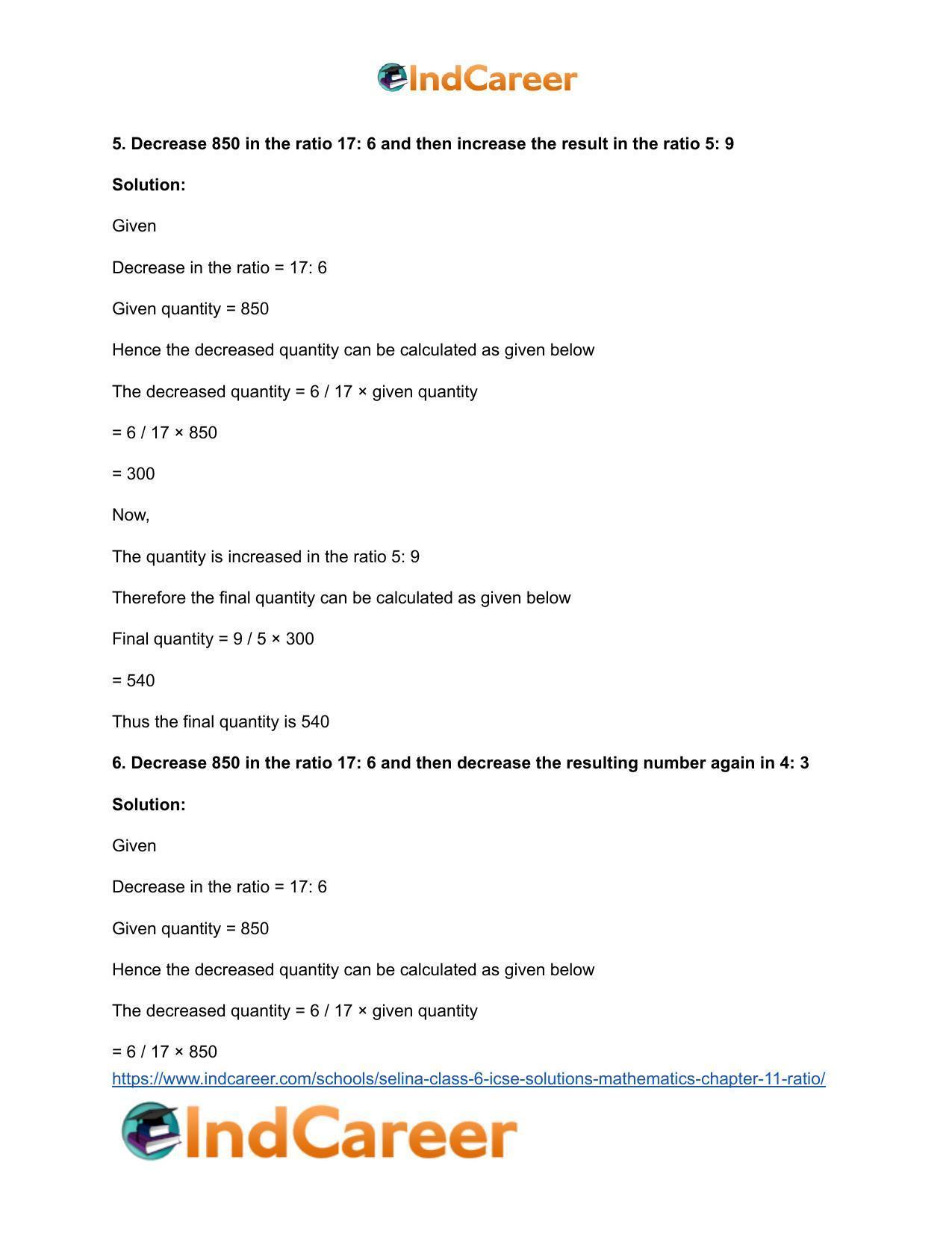 Selina Class 6 ICSE Solutions Mathematics : Chapter 11- Ratio - Page 66