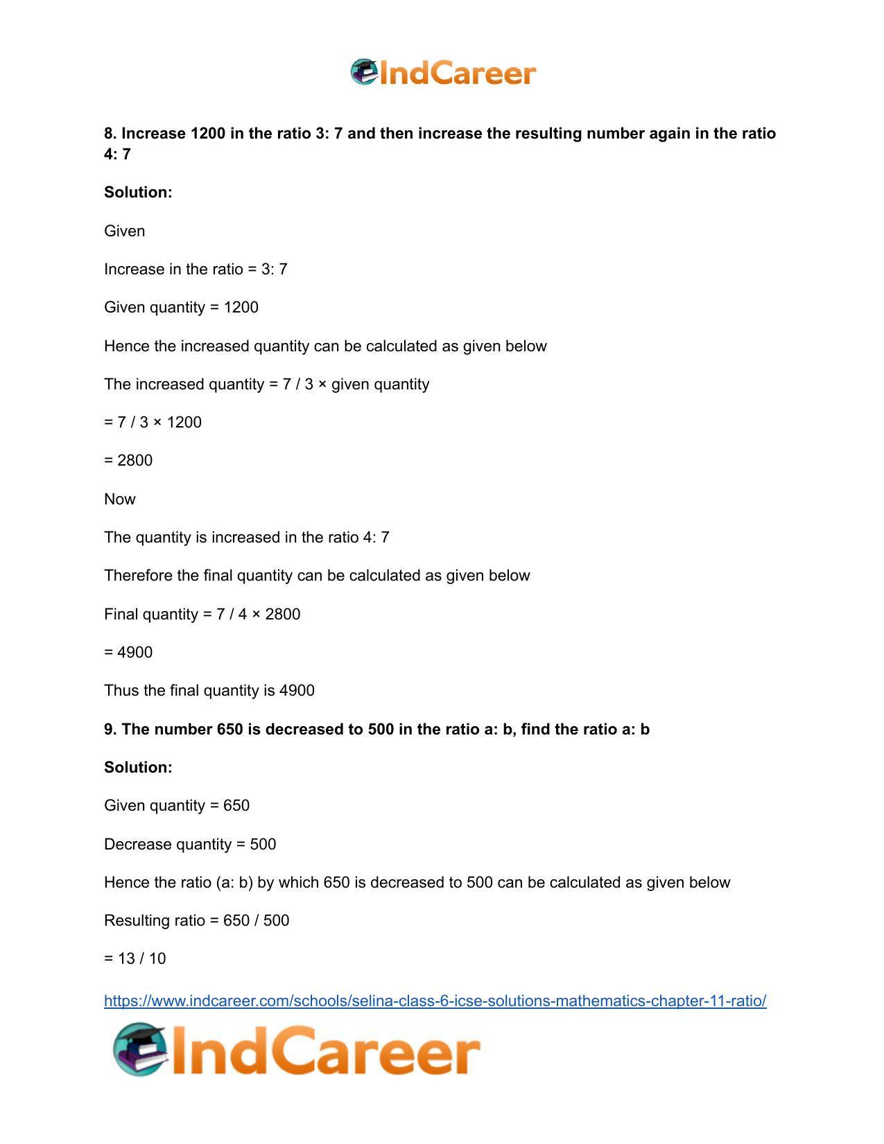 Selina Class 6 ICSE Solutions Mathematics : Chapter 11- Ratio - Page 68