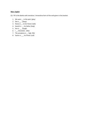 CBSE Worksheets for Class 6 English Transitive form Assignment
