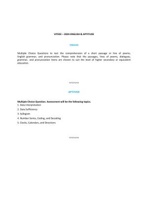 VITEEE 2024 English & Aptitude Syllabus