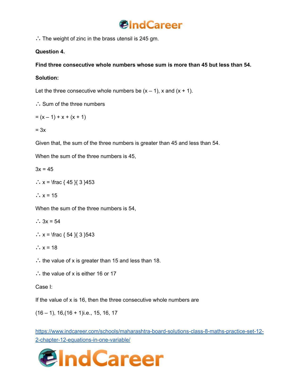 Maharashtra Board Solutions Class 8-Maths (Practice Set 12.2): Chapter 12- Equations in One Variable - Page 5
