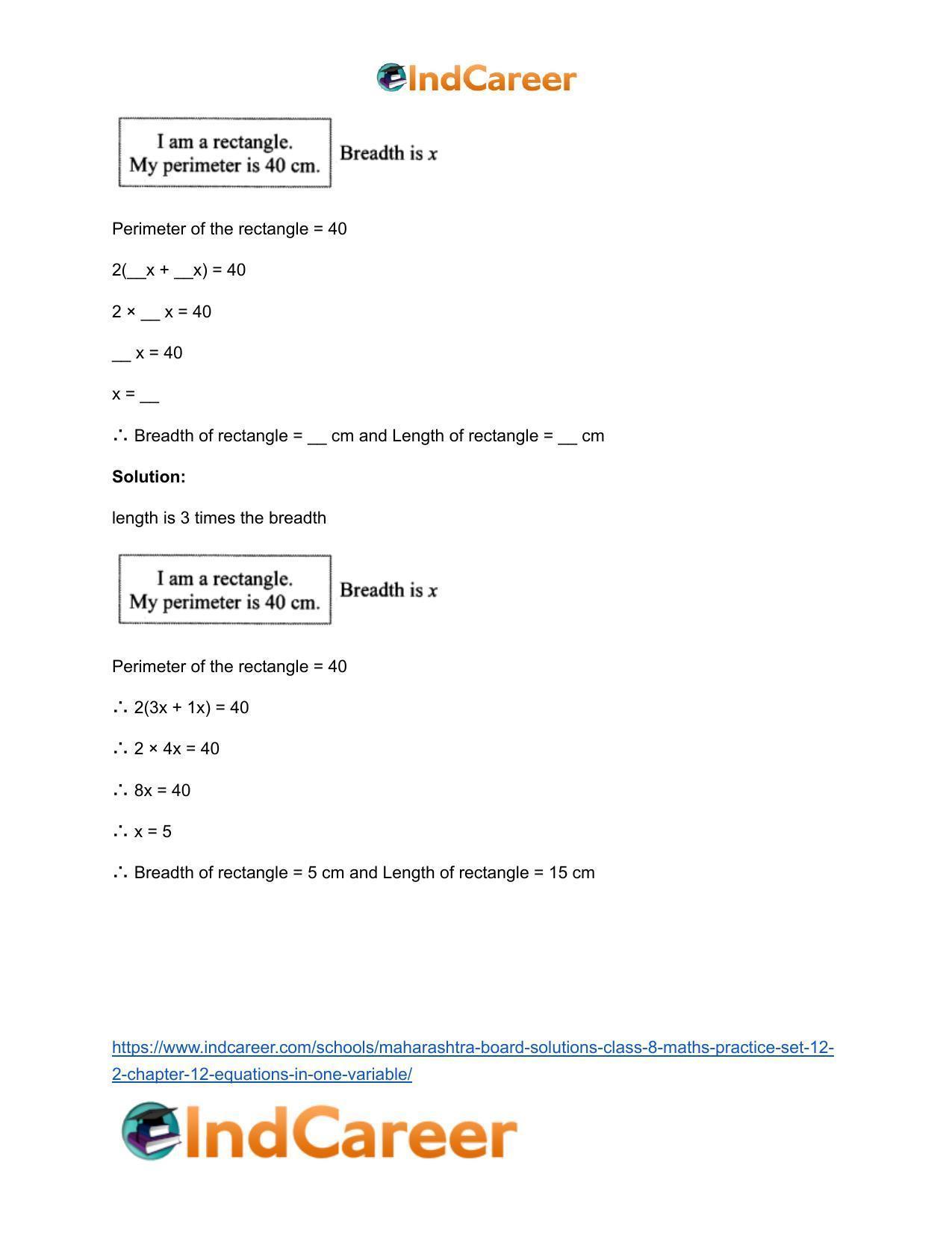 Maharashtra Board Solutions Class 8-Maths (Practice Set 12.2): Chapter 12- Equations in One Variable - Page 12