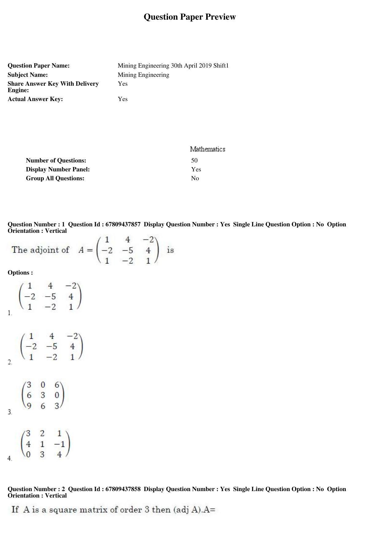 AP ECET 2019 - Mining Engineering Question Paper With Preliminary Keys Shift1 - Page 1