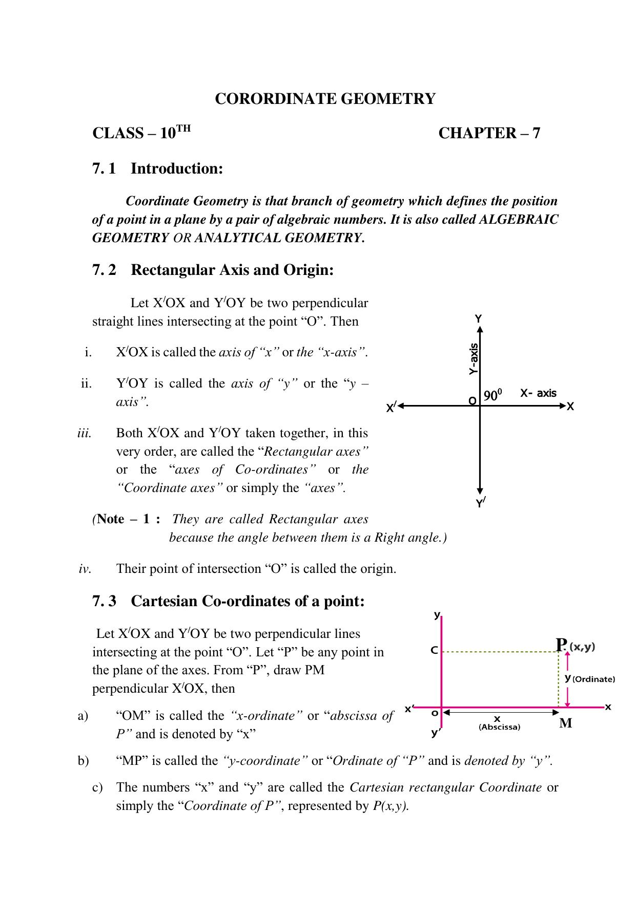 JKBOSE Class 10 Maths: CHAPTER 7 Co-Ordinate Geometry Question Bank - Page 1