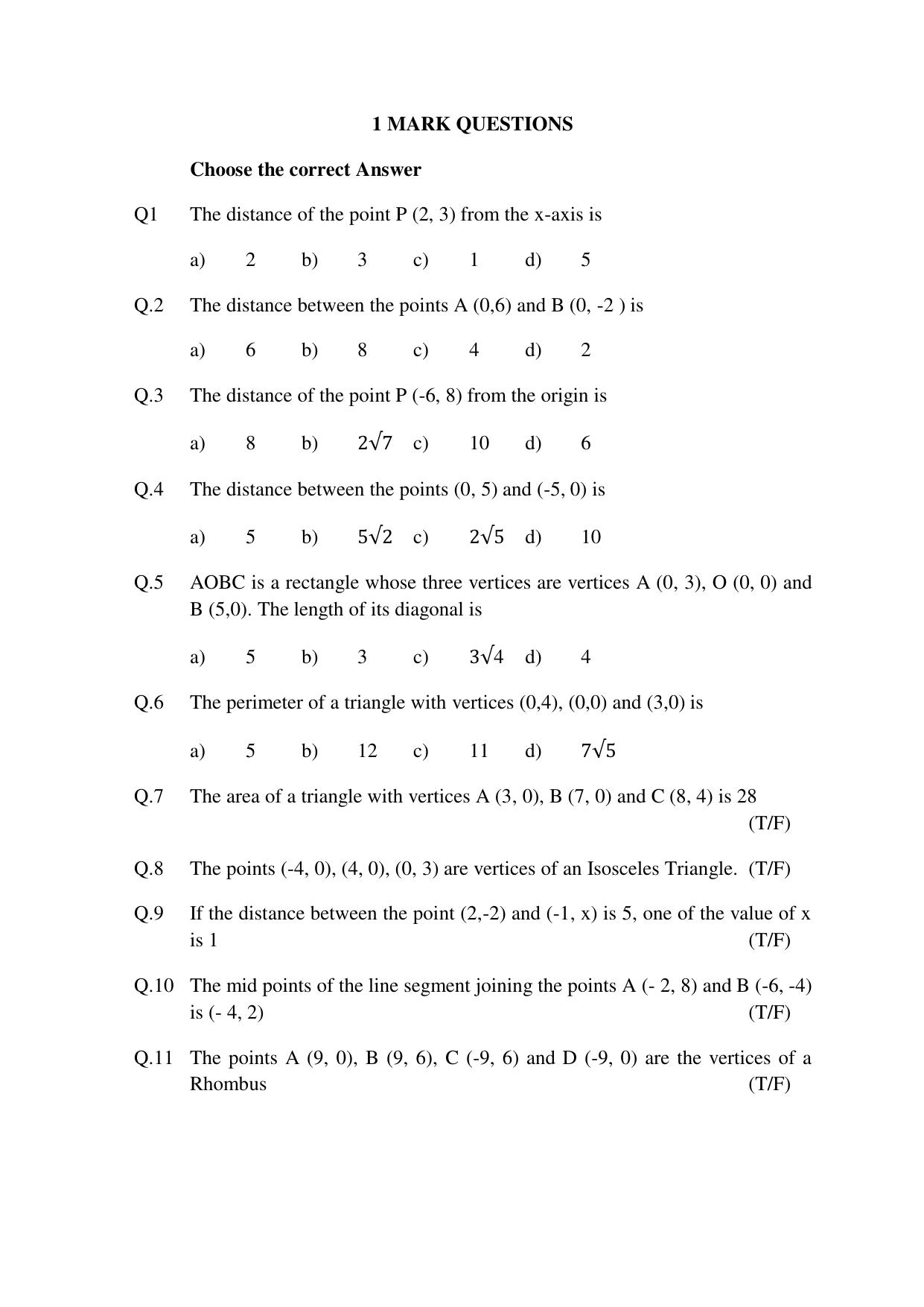 JKBOSE Class 10 Maths: CHAPTER 7 Co-Ordinate Geometry Question Bank - Page 6