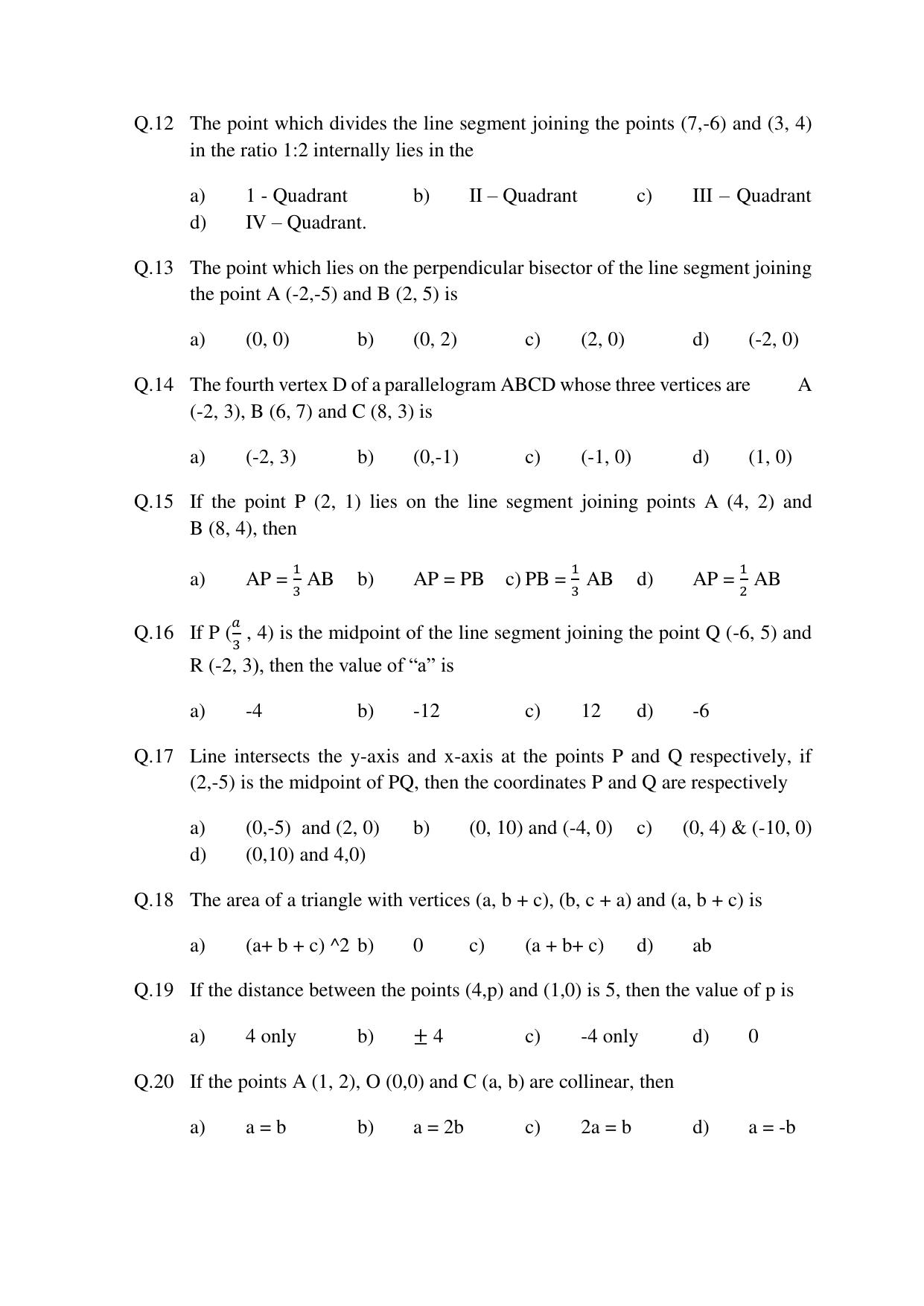 JKBOSE Class 10 Maths: CHAPTER 7 Co-Ordinate Geometry Question Bank - Page 7