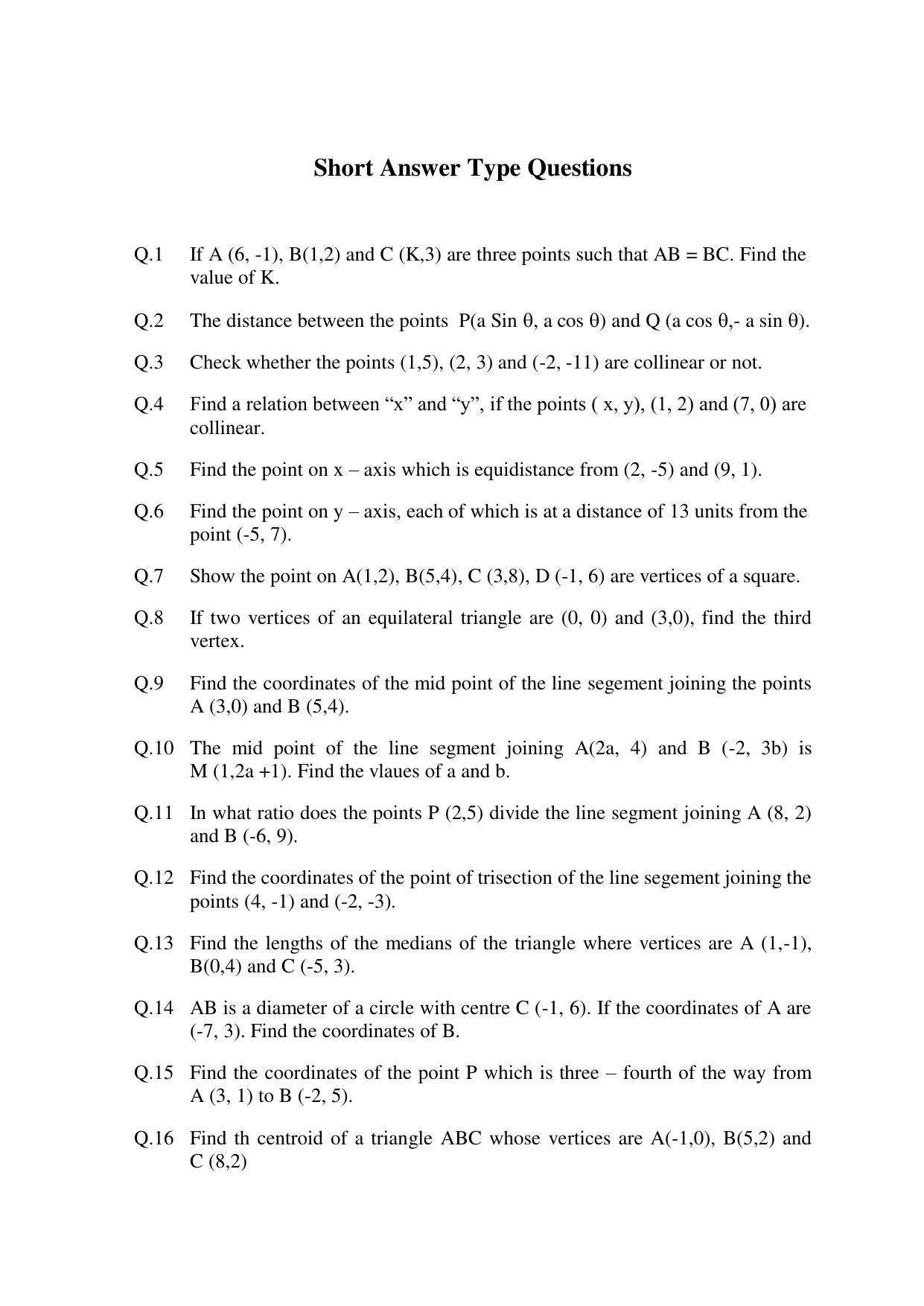 JKBOSE Class 10 Maths: CHAPTER 7 Co-Ordinate Geometry Question Bank - Page 9