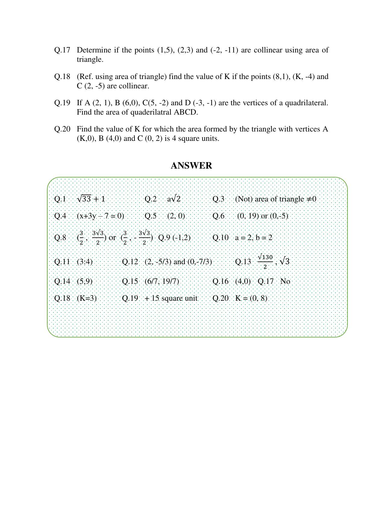 JKBOSE Class 10 Maths: CHAPTER 7 Co-Ordinate Geometry Question Bank - Page 10