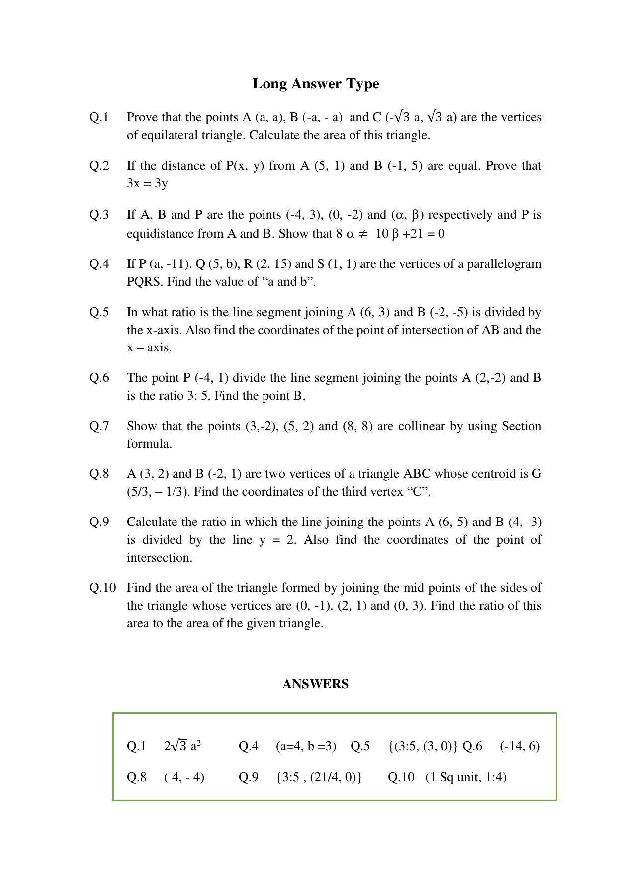 JKBOSE Class 10 Maths: CHAPTER 7 Co-Ordinate Geometry Question Bank - Page 11