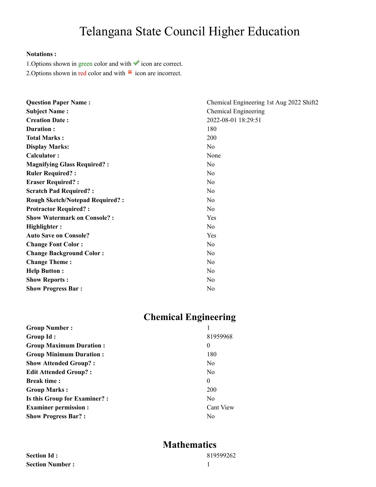 TS ECET 2022 Chemical Engineering Question Paper - Page 1