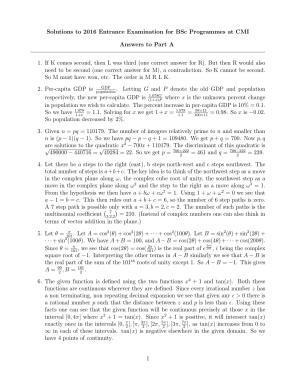 CMI Entrance Exam 2016 Solutions B.Sc (Hons.) Mathematics and Computer Science