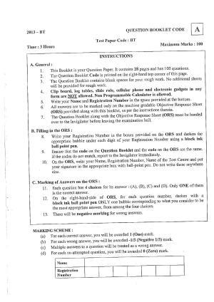 JAM 2013: BT Question Paper