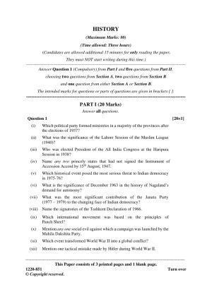 ISC Class 12 2020 History Question Paper