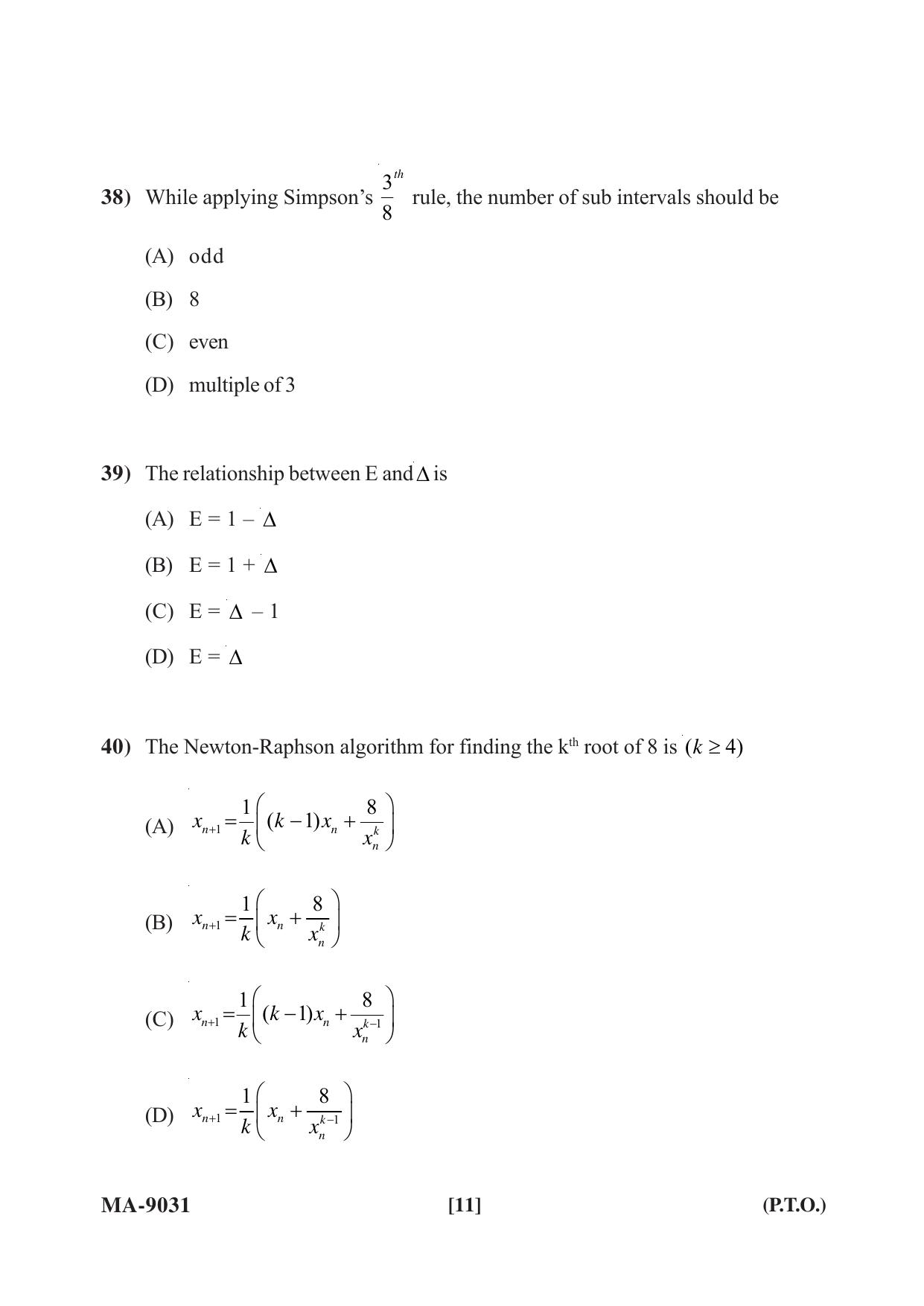 Mysore University PG Entrance Exam 2022: M.Sc. Mathematics Question Paper - Page 11