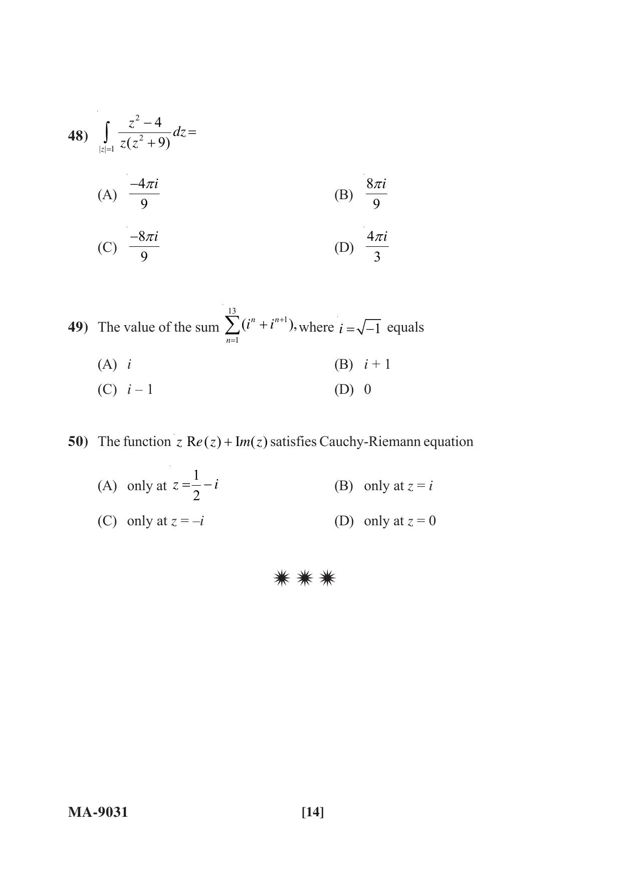 Mysore University PG Entrance Exam 2022: M.Sc. Mathematics Question Paper - Page 14