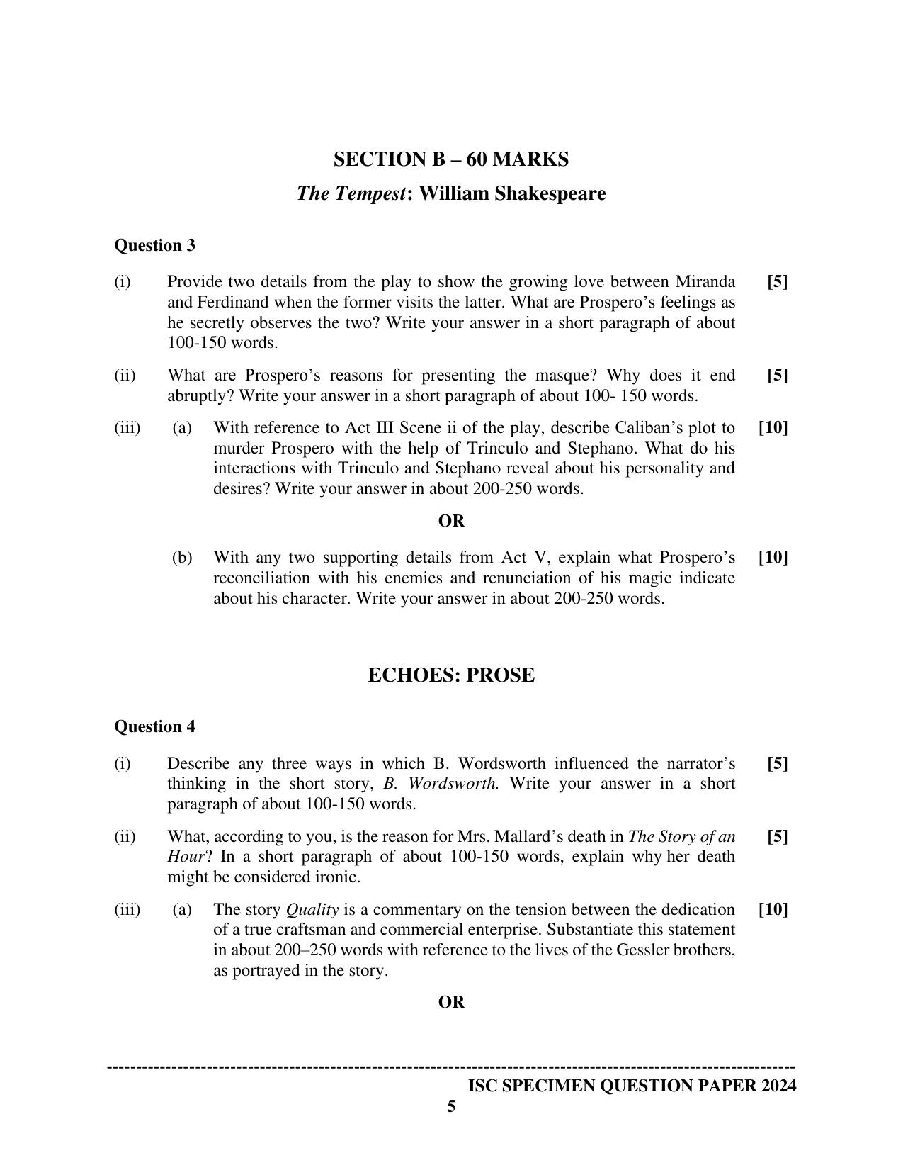 ISC Class 12 2024 English Paper 2 (LITERATURE) Sample Paper - Page 5